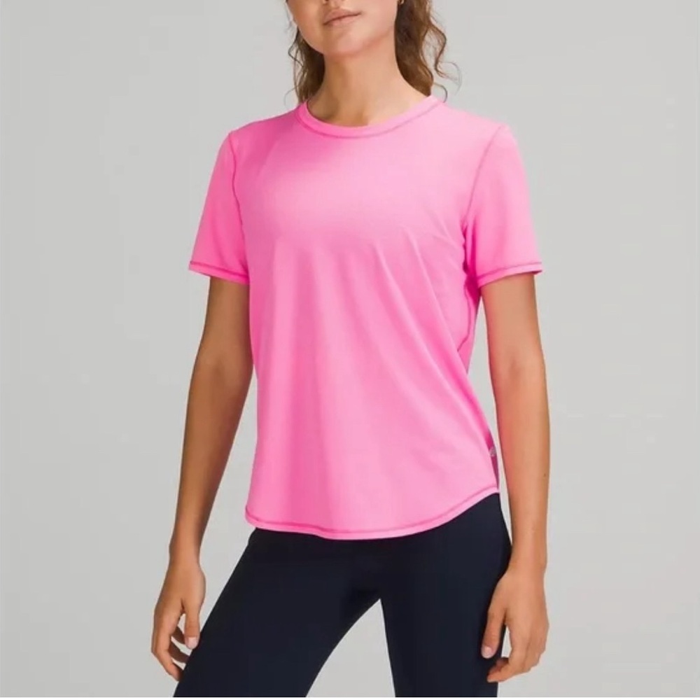 Size 4 Lululemon High Neck Run And Train Tee Pink